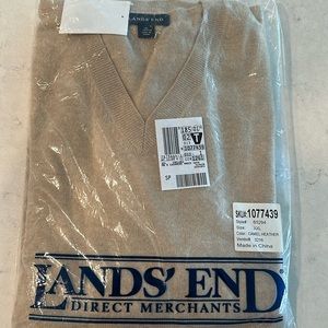 Lands End 100% cashmere men’s crewneck sweater in camel Heather